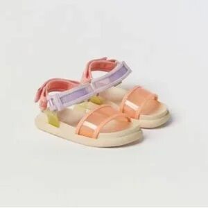 Zara Colorful Strappy Pink, Purple and Yellow Velcro Sandals NWT 27